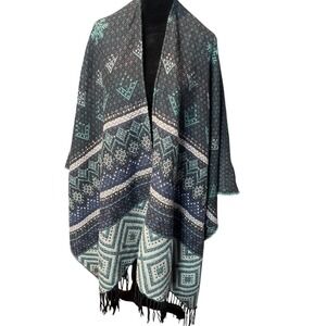 Women Geometric Pattern Fringe Kimono Cardigan Shawl‎ Wrap